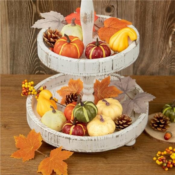 25Pcs Artificial Decor Set Assorted Fall Mini Pumpkin Decorations w Maple Leaves - Picture 6 of 7